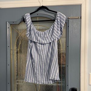 Old Navy Blue and White Striped Off the Shouler Blouse